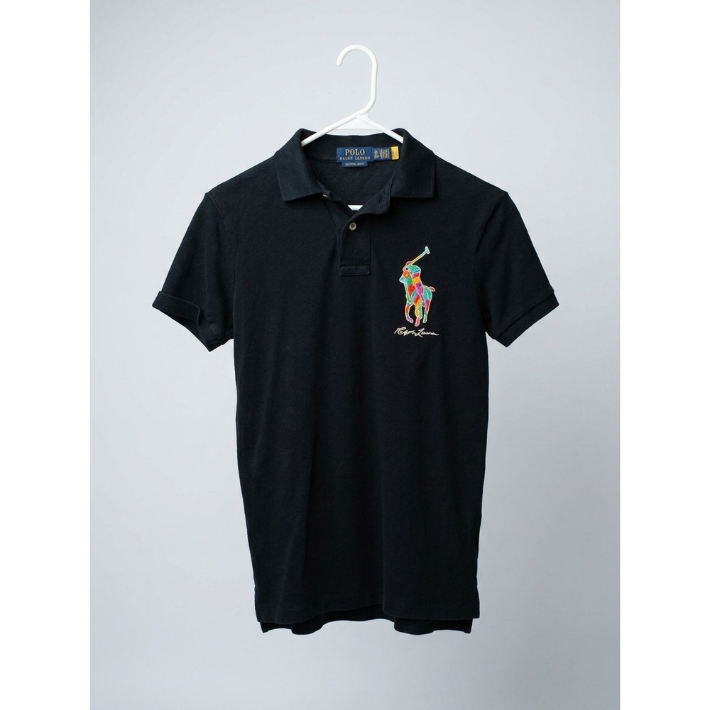 Polo Ralph Lauren Polo Shirt Mens XS Black Multi Color Big Pony Custom Slim Fit